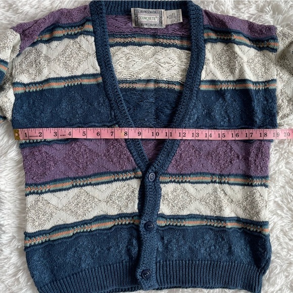 VIntage 90's Chunky Knit Textured Slouchy Striped Cardigan - Picture 8 of 9